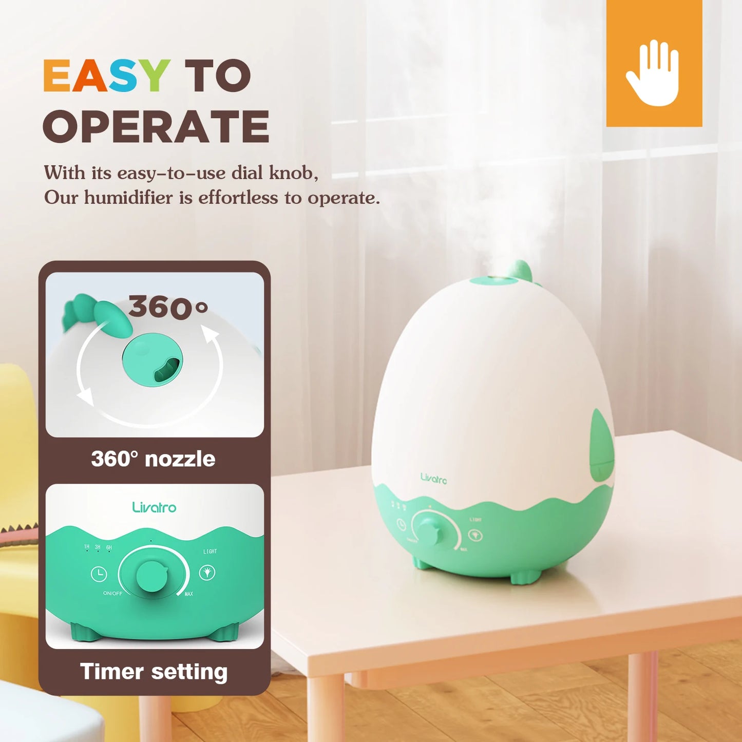 Cool Mist Humidifier For Baby, BPA Free Dinosaur Design