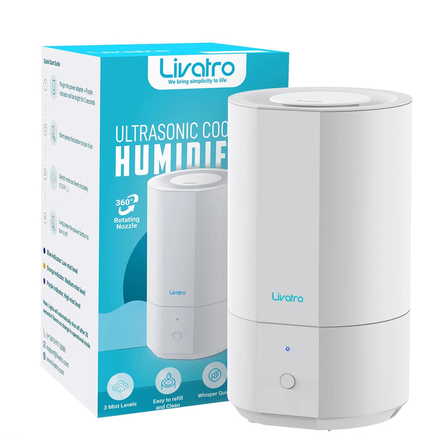 4L Top Fill Humidifier for Bedroom, Cool Mist, 40Hrs Runtime
