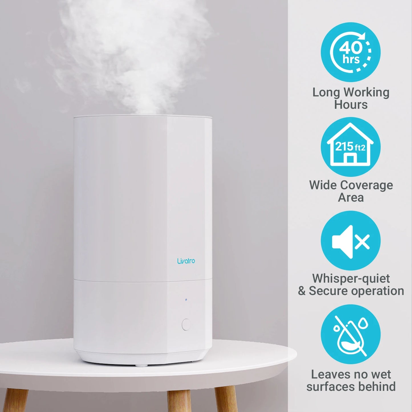 4L Top Fill Humidifier for Bedroom, Cool Mist, 40Hrs Runtime