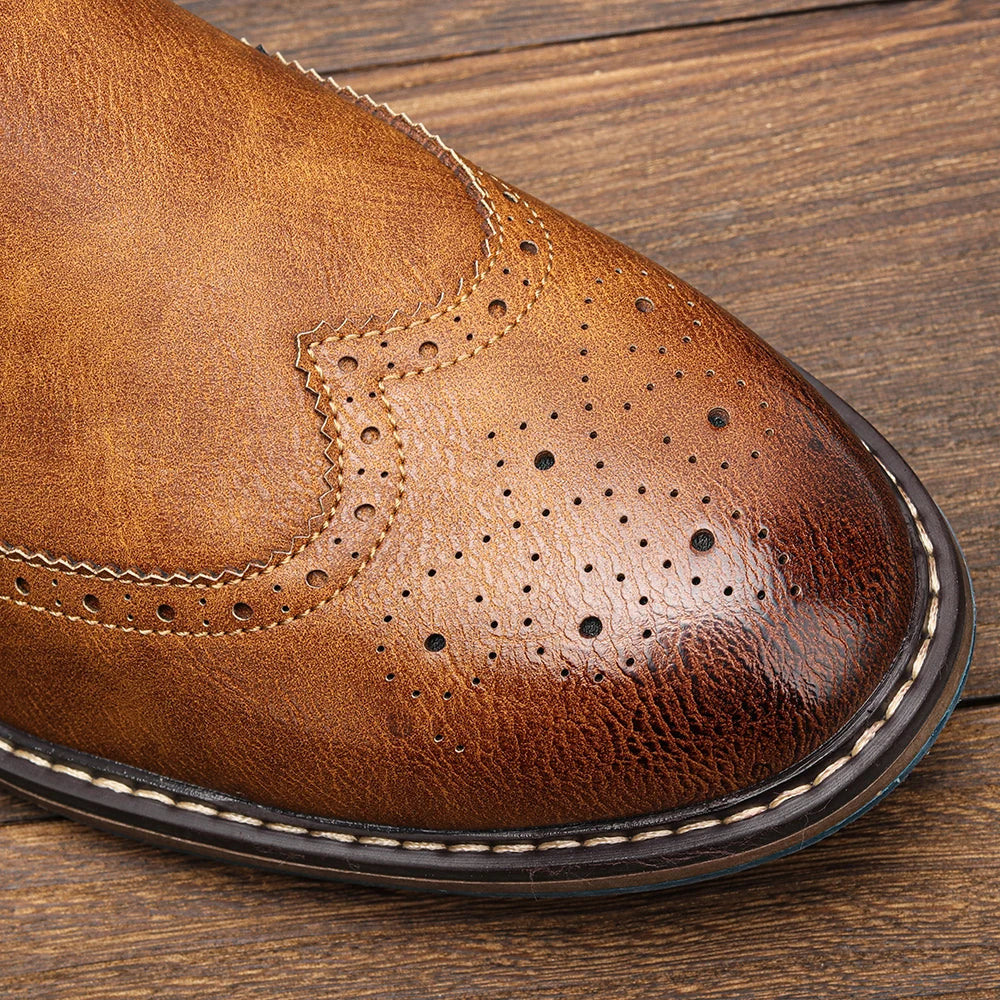 Brogue Chelsea Men Boots 2025 American Style Leather Fashion
