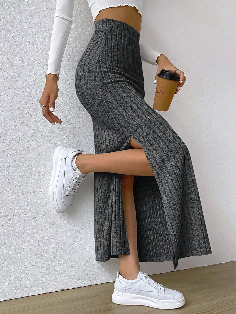 2025 Spring New Arrival: High-Waist High-Stretch Midi Skirt