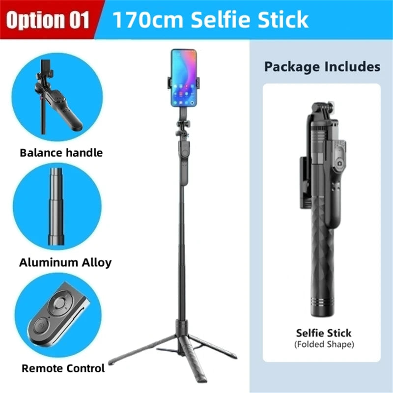 2025 New 1750mm Wireless Selfie Stick Tripod Stand Foldable Monopod With LED Light For Smartphones