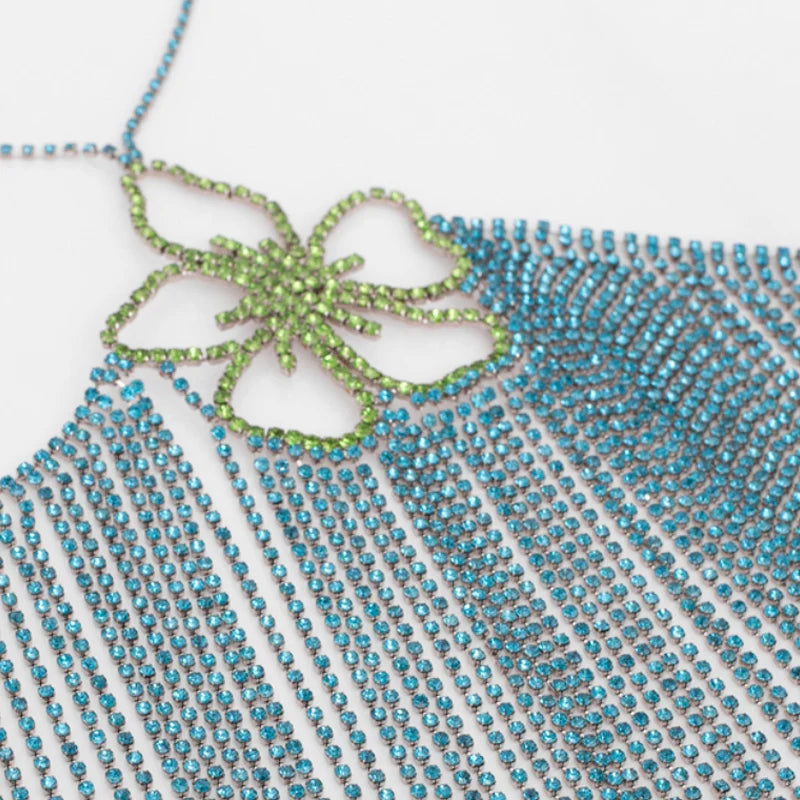 Stonefans Green Fringed Flower Bralette Luxury Designer Bikini