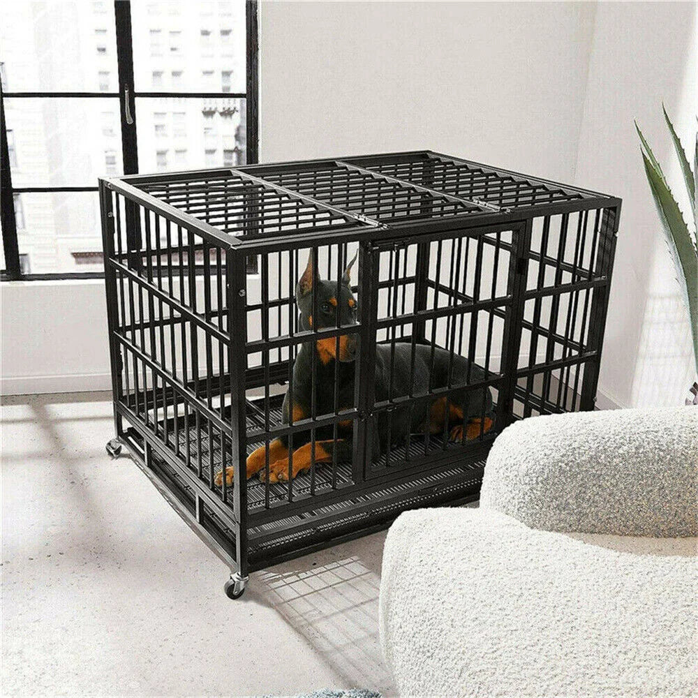 XXL Large Heavy Duty Dog Crate Strong Pet Cage with Tray