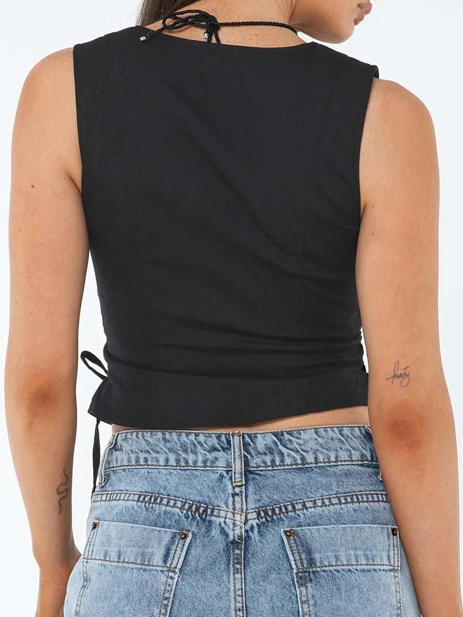 Women’s Summer Tank Tops Solid Color Front Button Vest