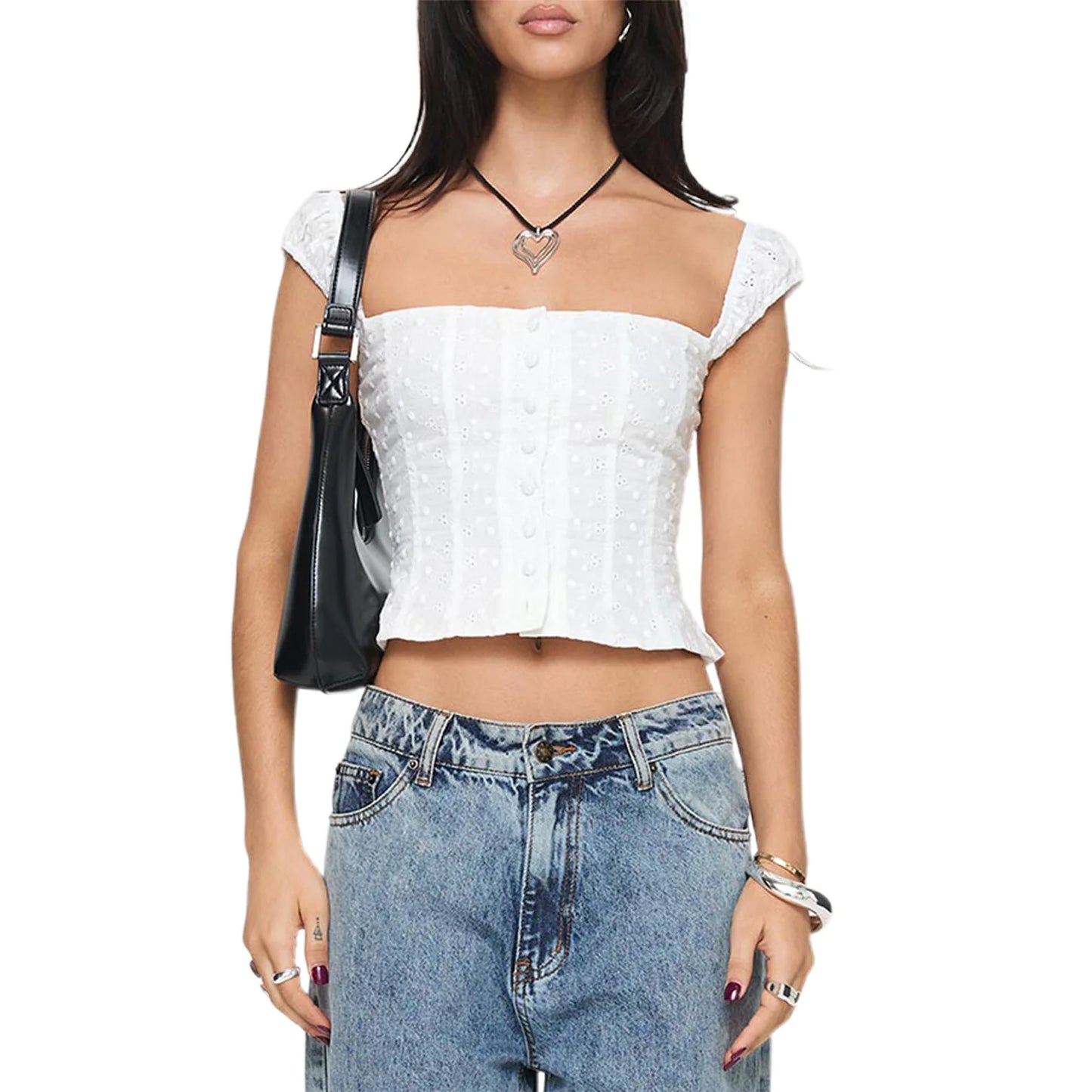 Women’s Floral Lace Sleeveless Blouse Square Neck Ruffle Hem Tank Top