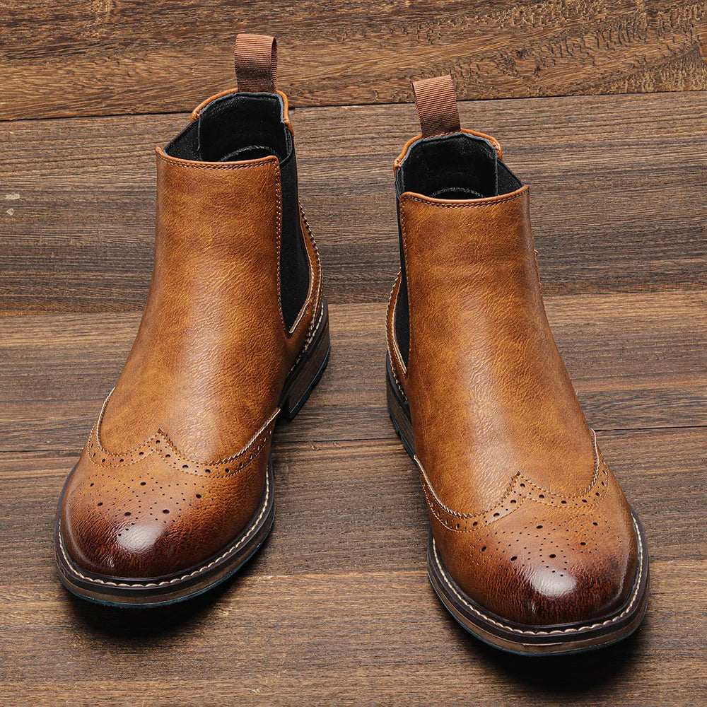 Brogue Chelsea Men Boots 2025 American Style Leather Fashion