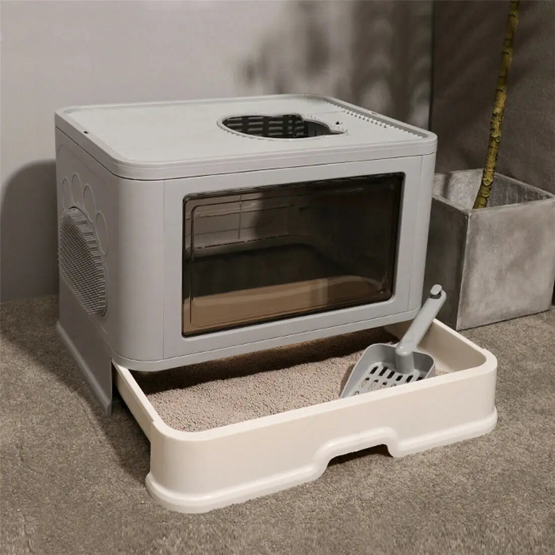 Foldable Cat Litter Box Front Entry & Top Exit Toilet