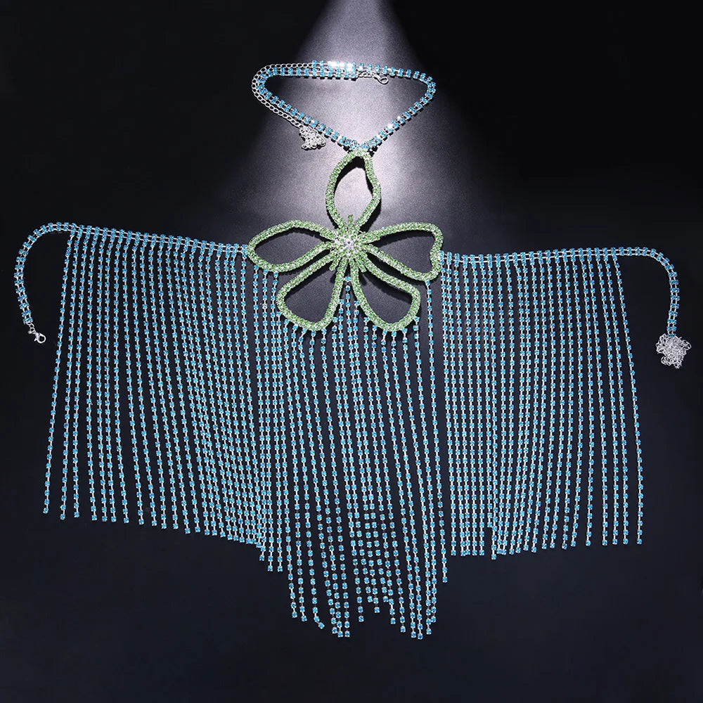 Stonefans Green Fringed Flower Bralette Luxury Designer Bikini