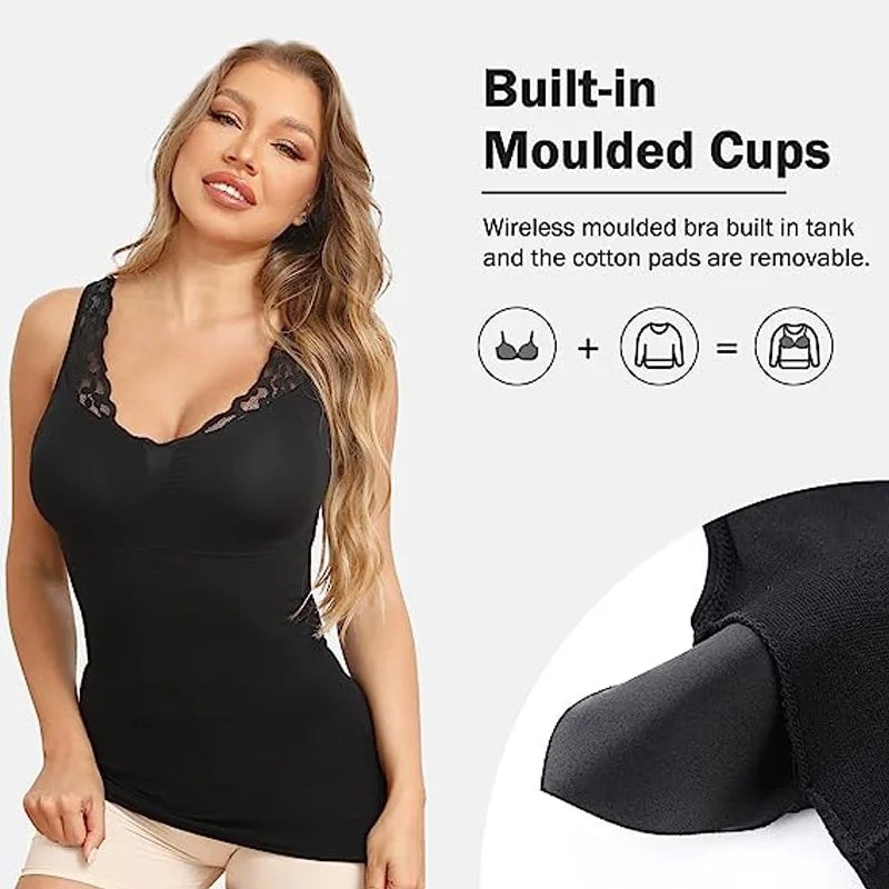 Plus Size Women Cami with Built in Bra Shapewear Tank Top