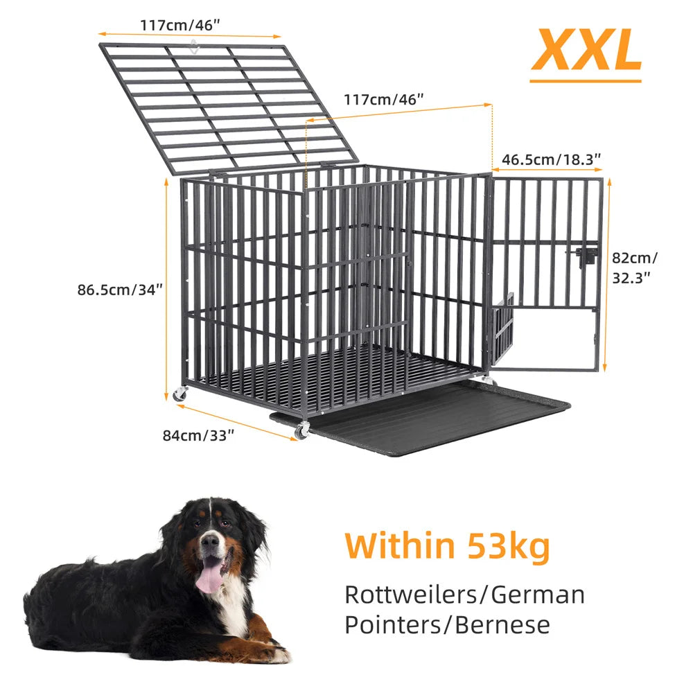 XXL Large Heavy Duty Dog Crate Strong Pet Cage with Tray