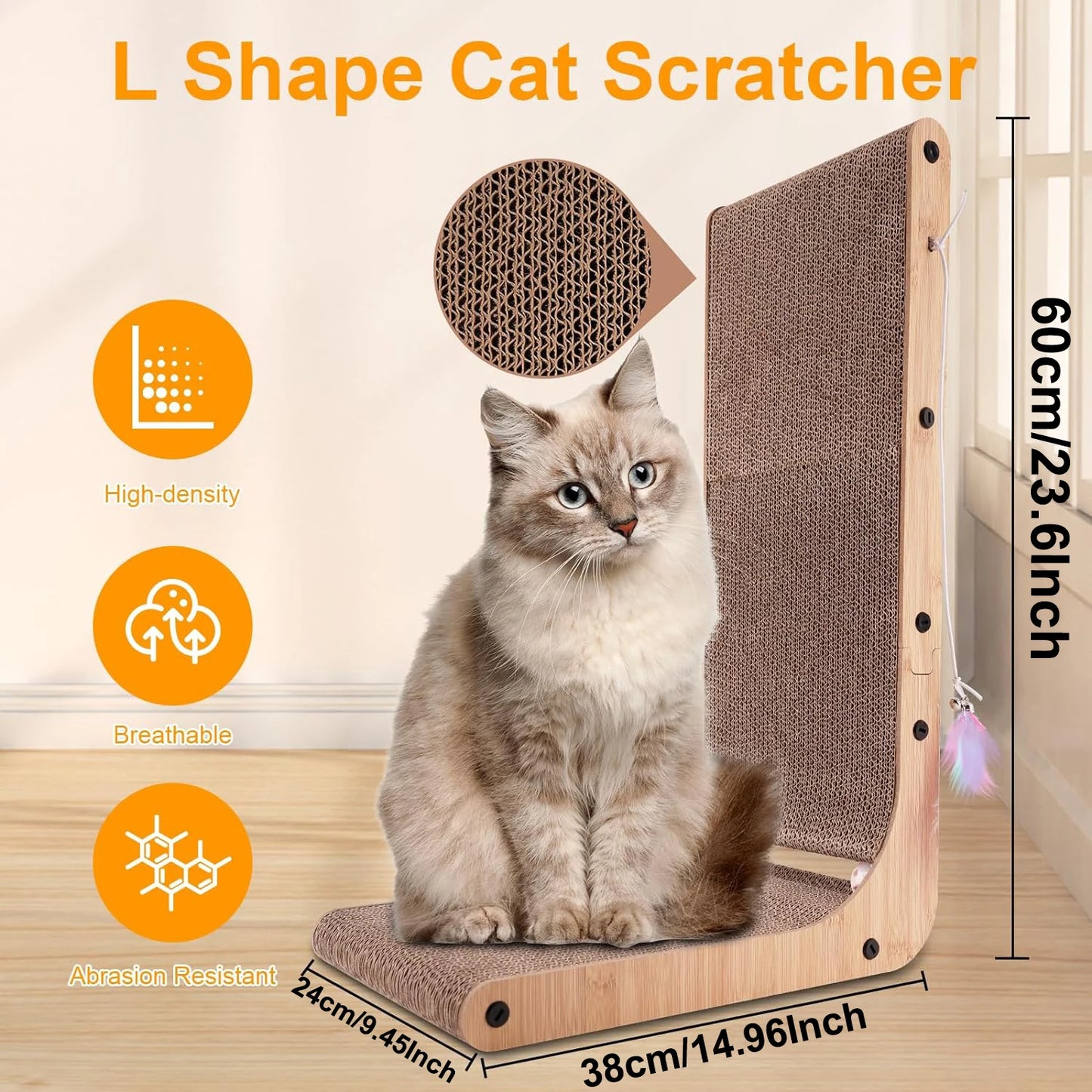 L Shape Cat Scratcher, 23.6 Inch Cardboard Scratch Pad