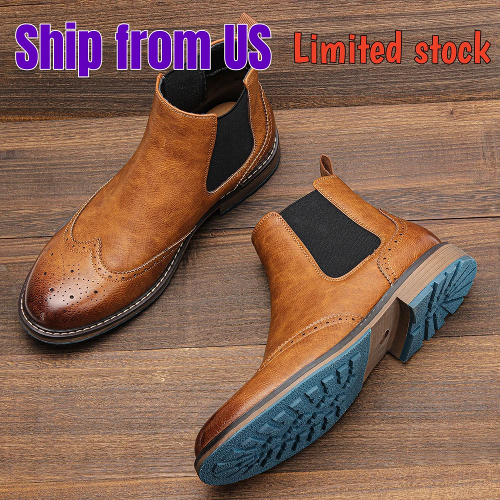 Brogue Chelsea Men Boots 2025 American Style Leather Fashion