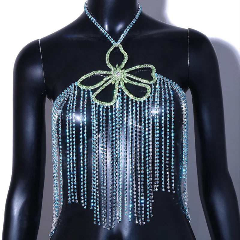 Stonefans Green Fringed Flower Bralette Luxury Designer Bikini