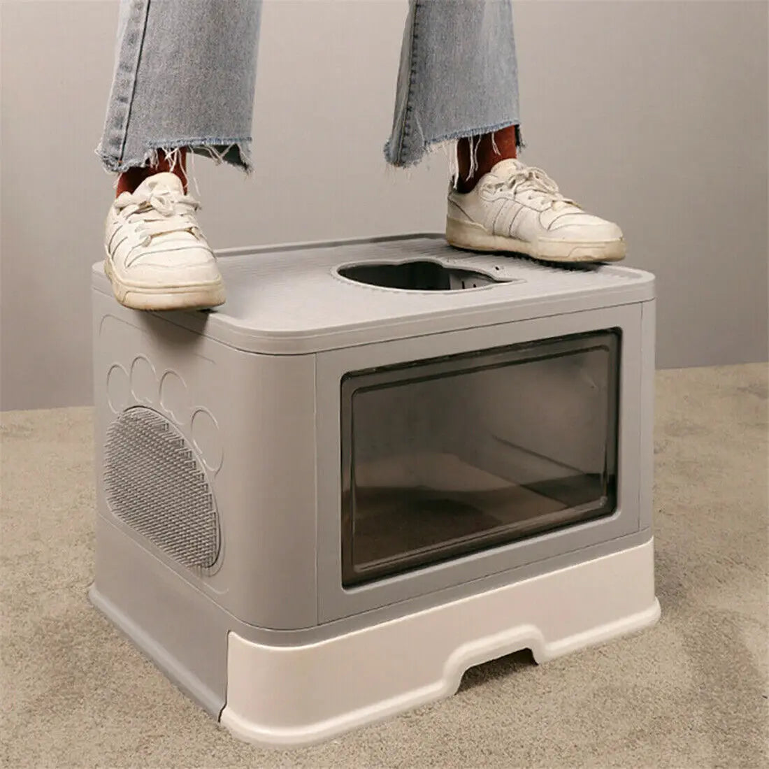 Foldable Cat Litter Box Front Entry & Top Exit Toilet