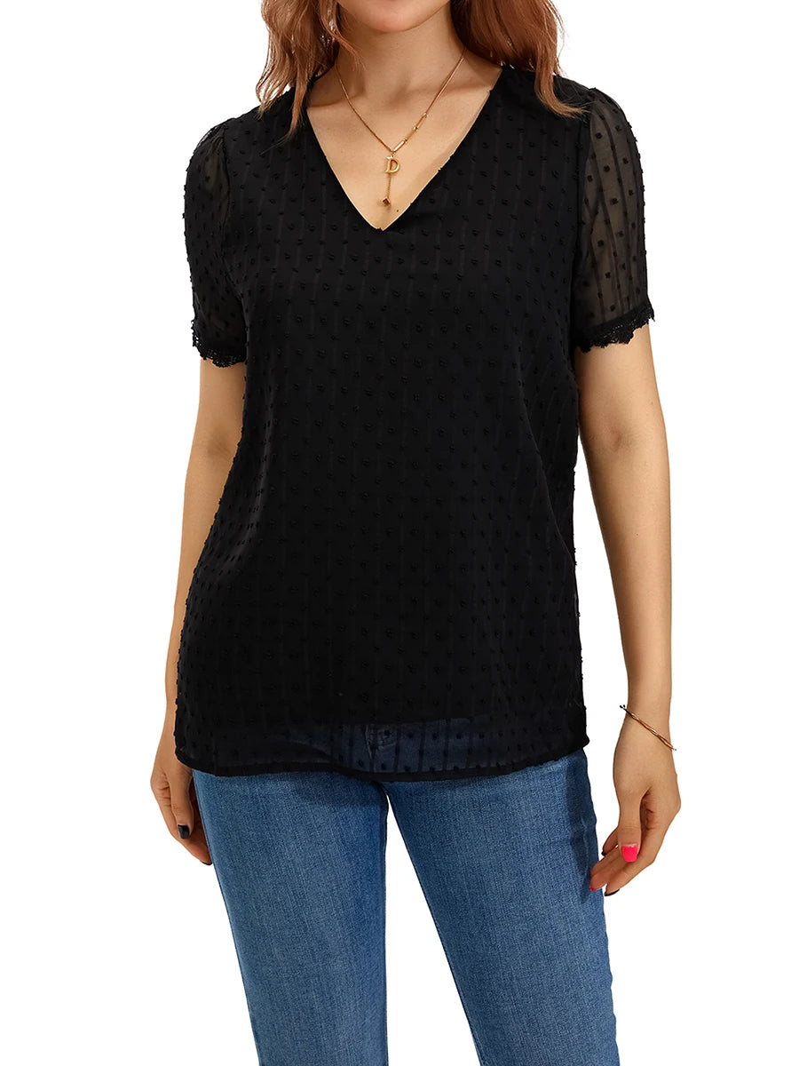 Women s Summer Casual T-shirts Blouse Short Sleeve V Neck Tops