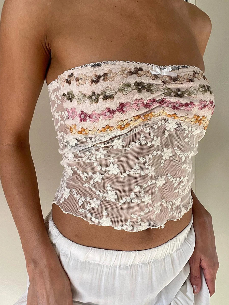 Women Crop Vest Tops Sleeveless Off Shoulder Floral Shirt