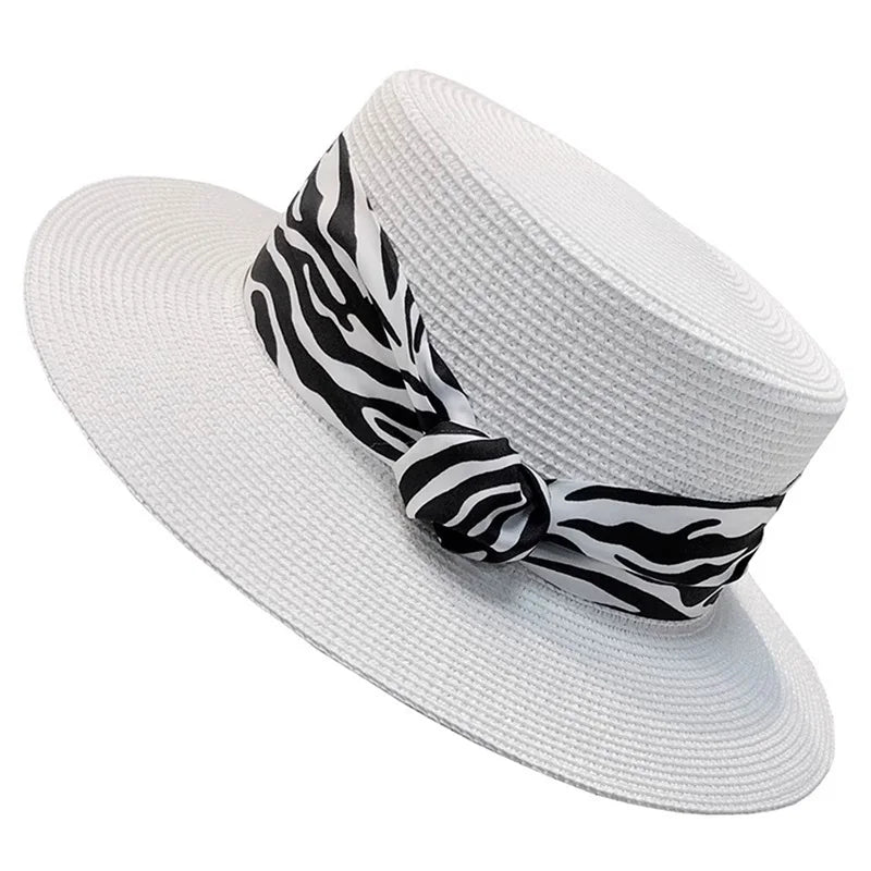 Women S Stylish Wide Brim Straw Hat With Leopard Print Belt