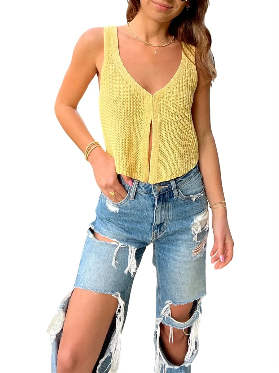 Women Vest Tops Sleeveless V Neck Knitting Casual Party Shirt