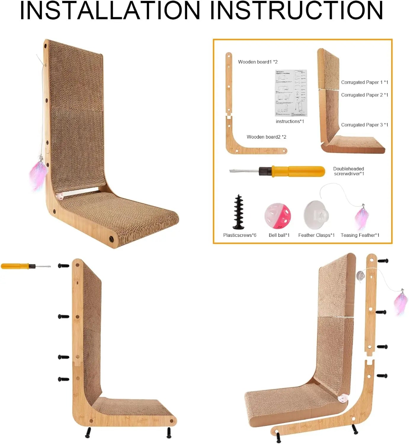 L Shape Cat Scratcher, 23.6 Inch Cardboard Scratch Pad