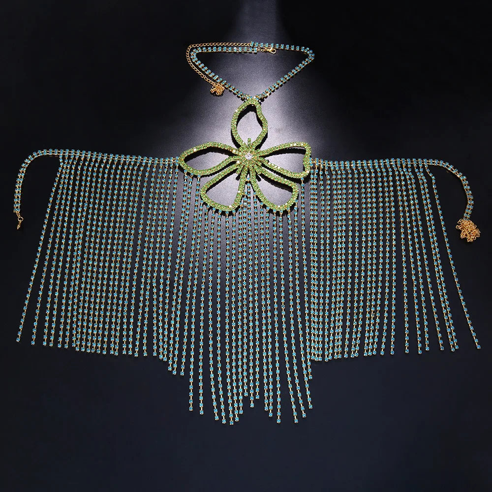 Stonefans Green Fringed Flower Bralette Luxury Designer Bikini
