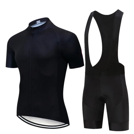 All Black Cycling Jersey Bib Short Set 2024 Men's Mountain Bike Clothing Short Sleeve Suit Sports MTB Training Uniform