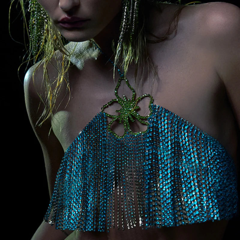 Stonefans Green Fringed Flower Bralette Luxury Designer Bikini