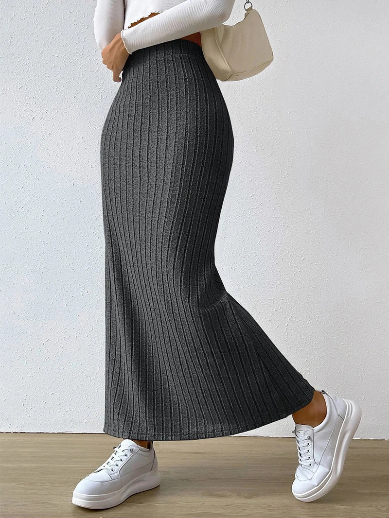 2025 Spring New Arrival: High-Waist High-Stretch Midi Skirt
