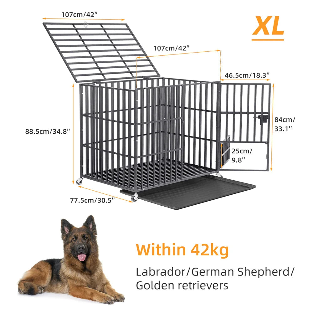 XXL Large Heavy Duty Dog Crate Strong Pet Cage with Tray