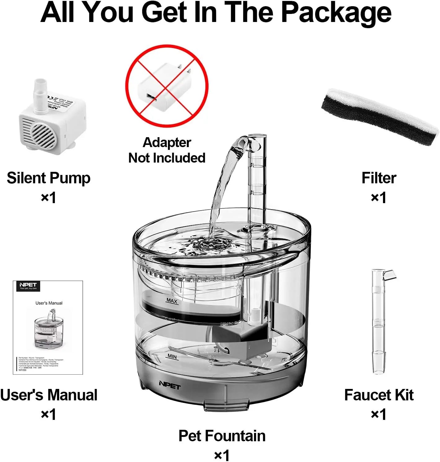 NPET Cat Water Fountain WF050TP 1.5L Automatic Drinking Fountain
