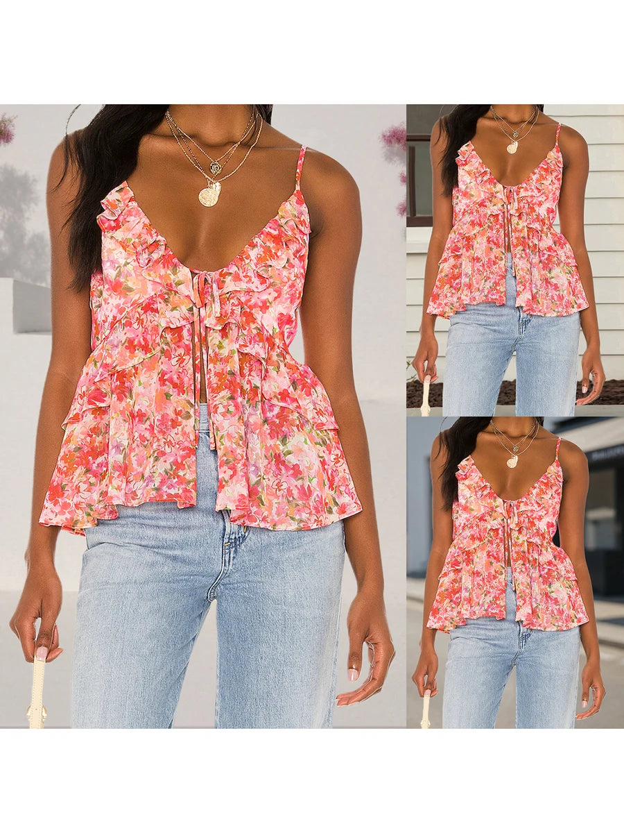 Women's Floral Print Spaghetti Strap Tank Top Sleeveless