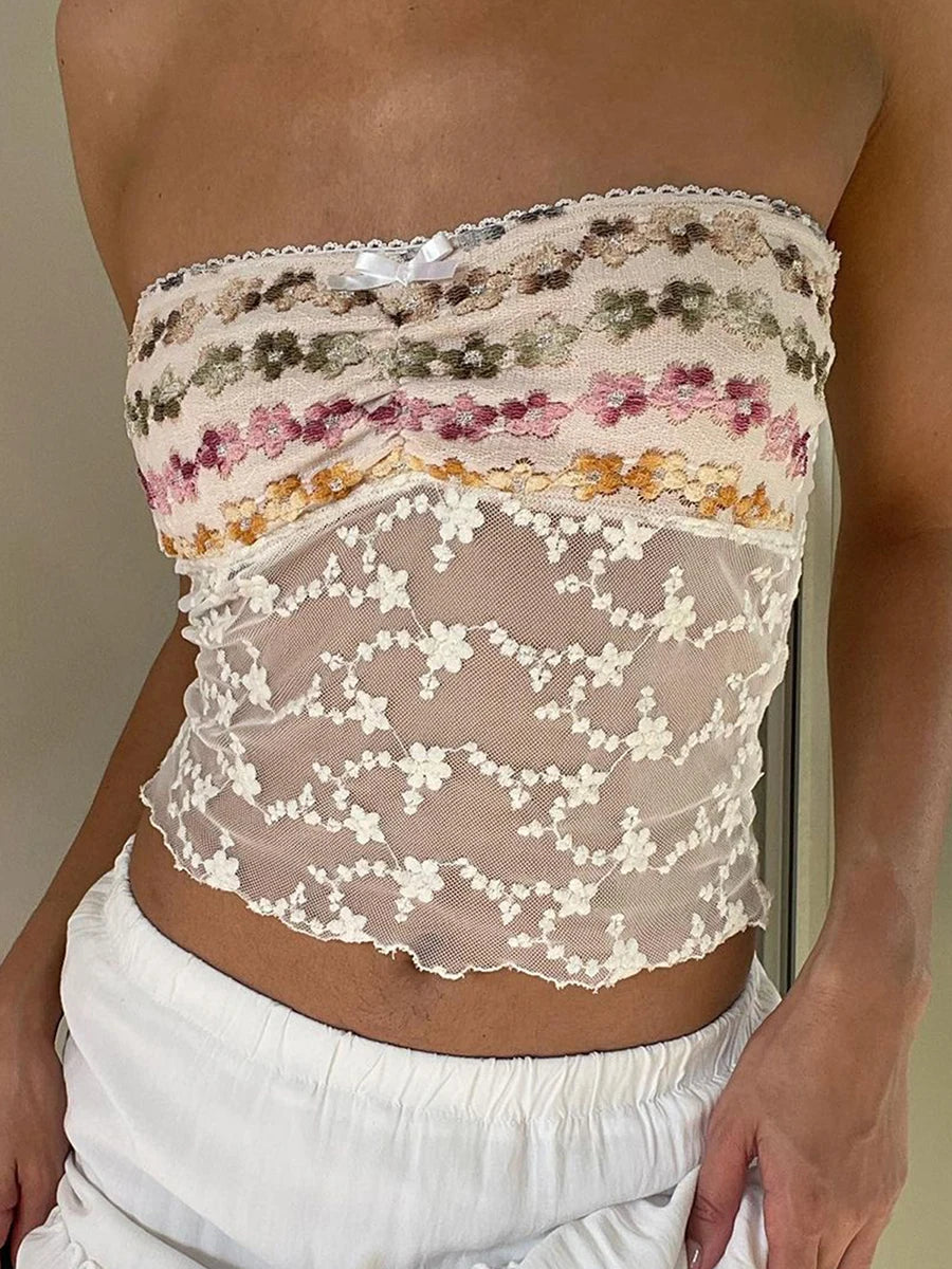 Women Crop Vest Tops Sleeveless Off Shoulder Floral Shirt