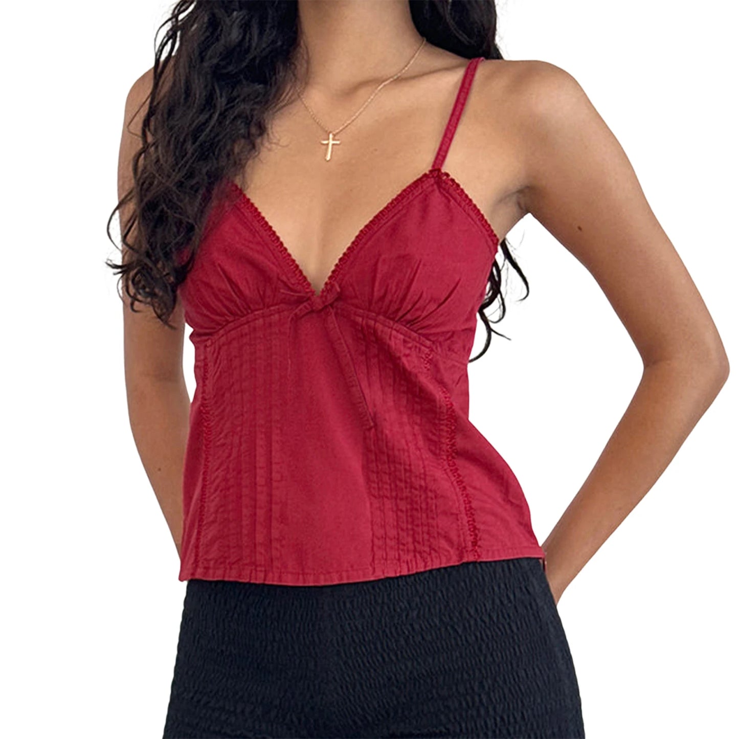 Women S Ruffle Sleeveless Blouse Summer V Neckline Cami Top