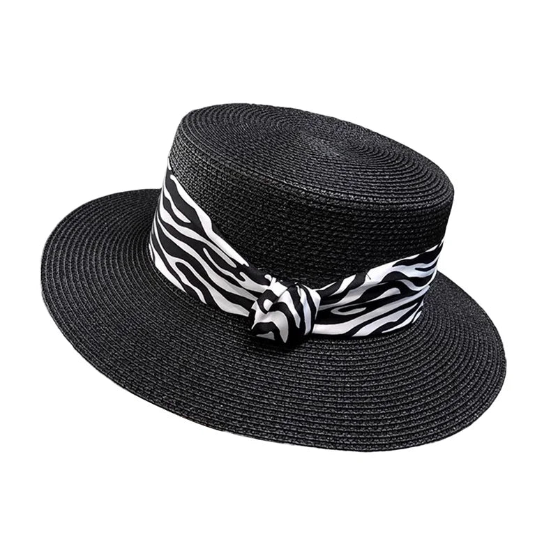 Women S Stylish Wide Brim Straw Hat With Leopard Print Belt