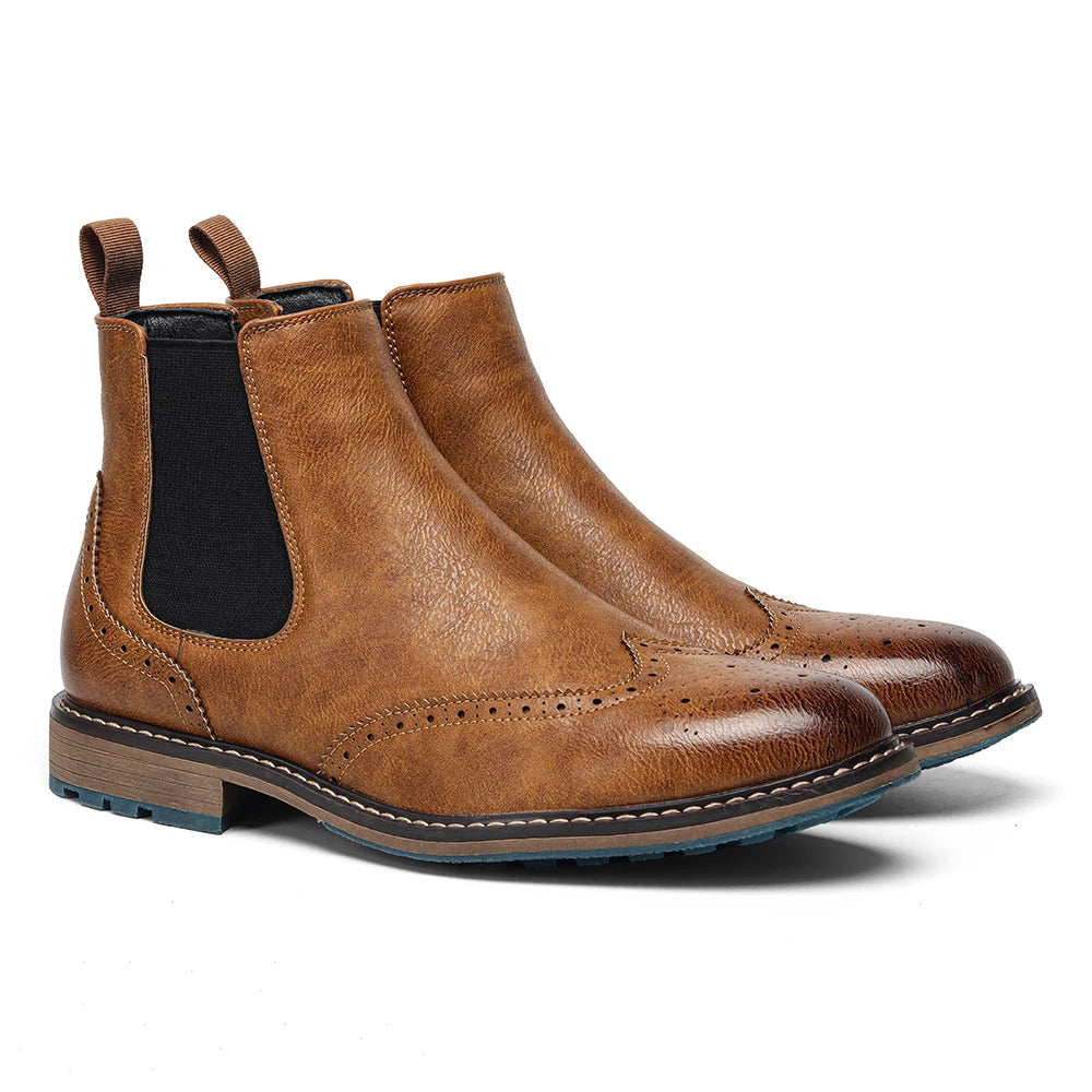Brogue Chelsea Men Boots 2025 American Style Leather Fashion