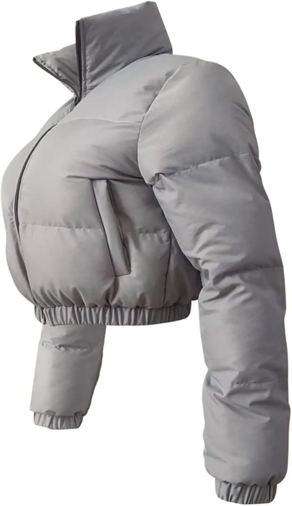 Puffer Jacket Womens Cropped Zip Casual Cotton Coat Winter