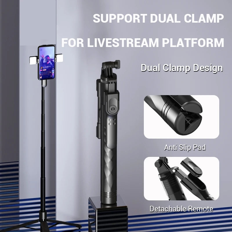 2025 New 1750mm Wireless Selfie Stick Tripod Stand Foldable Monopod With LED Light For Smartphones