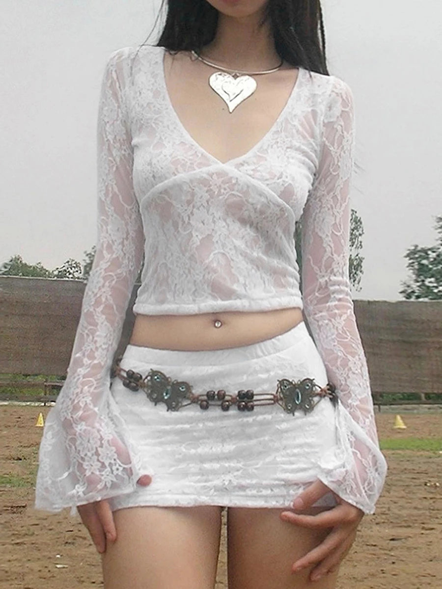 Elegant Lace Off-Shoulder Blouse Vintage Boho Top