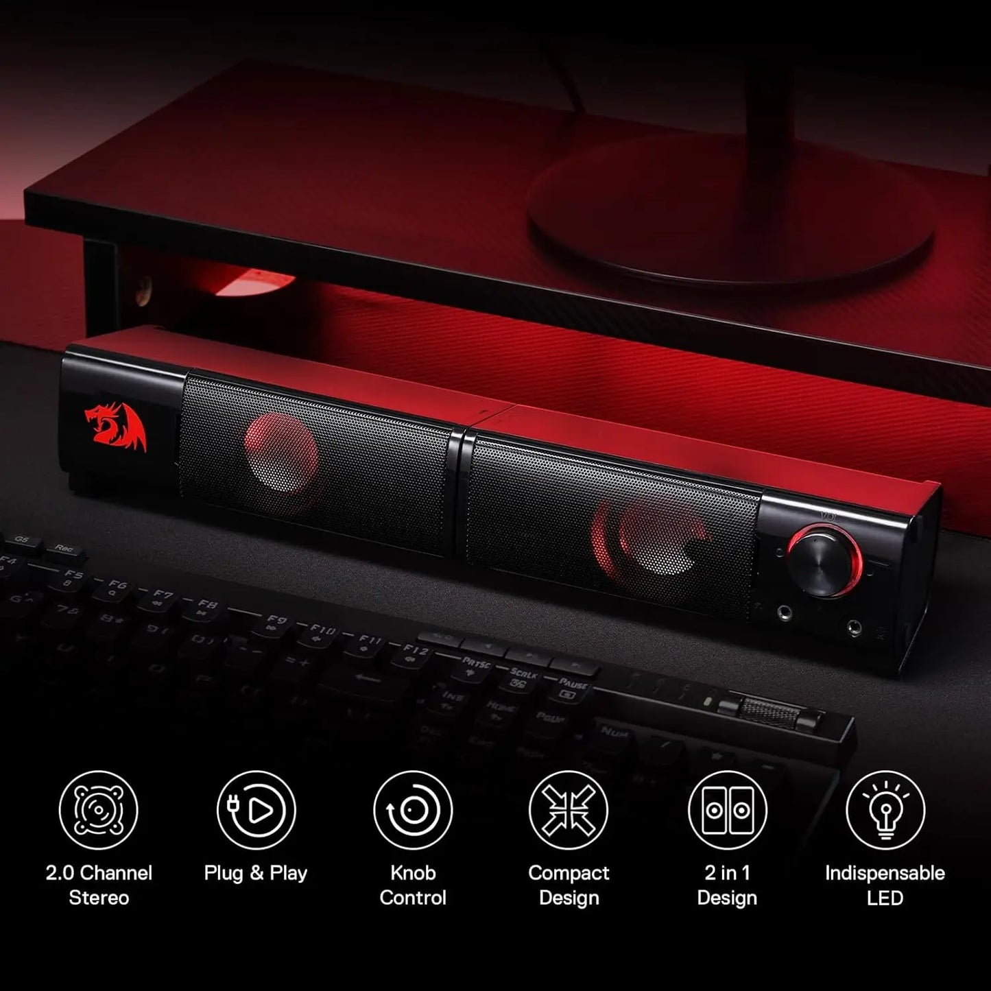 Redragon GS550 PC Gaming Speakers 2.0 Channel Sound Bar
