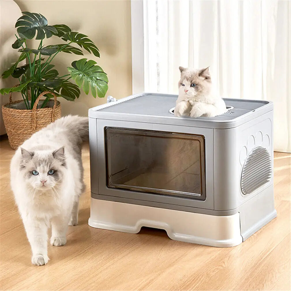 Foldable Cat Litter Box Front Entry & Top Exit Toilet