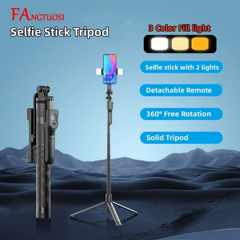 2025 New 1750mm Wireless Selfie Stick Tripod Stand Foldable Monopod With LED Light For Smartphones