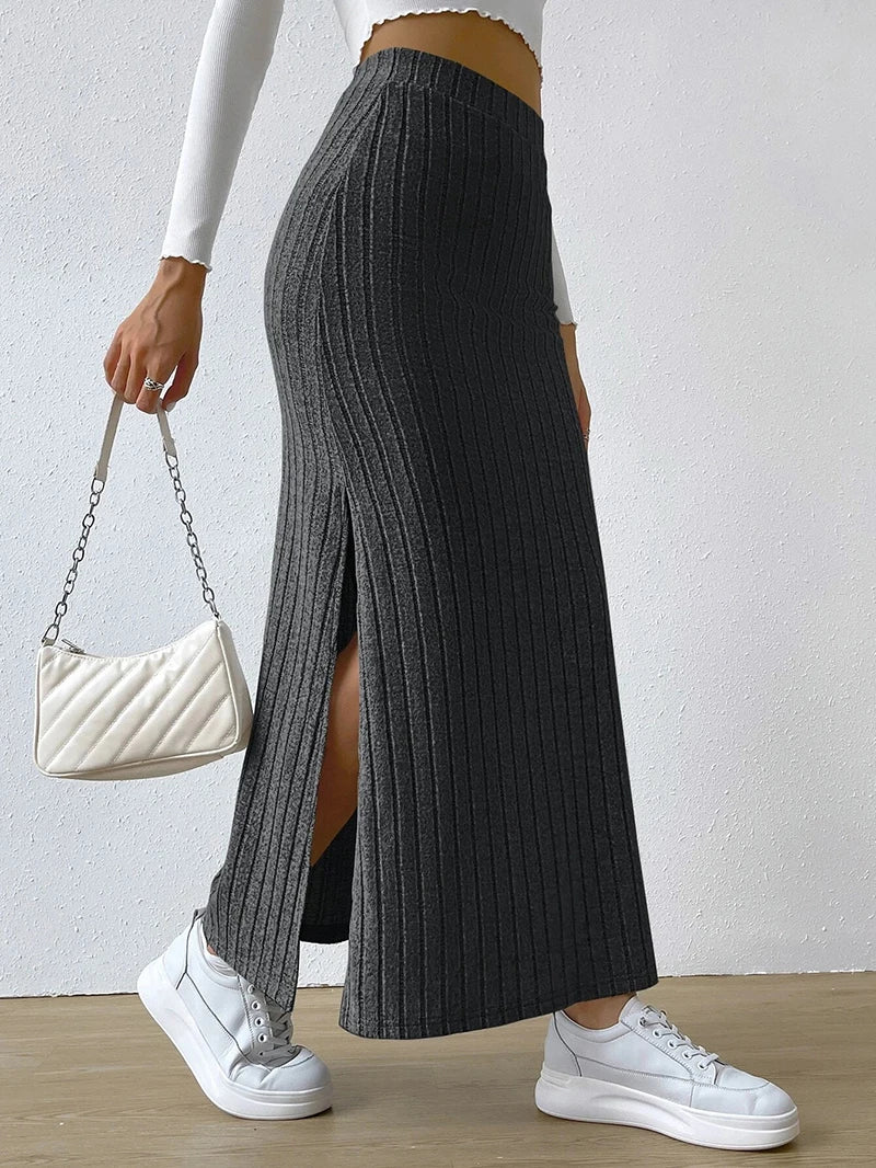 2025 Spring New Arrival: High-Waist High-Stretch Midi Skirt