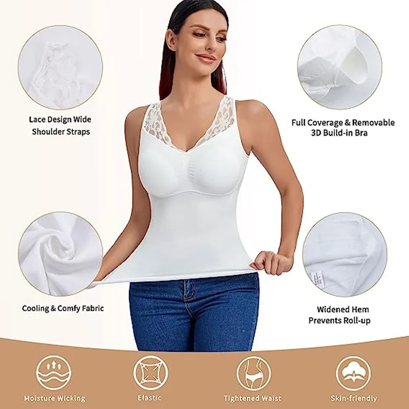 Plus Size Women Cami with Built in Bra Shapewear Tank Top