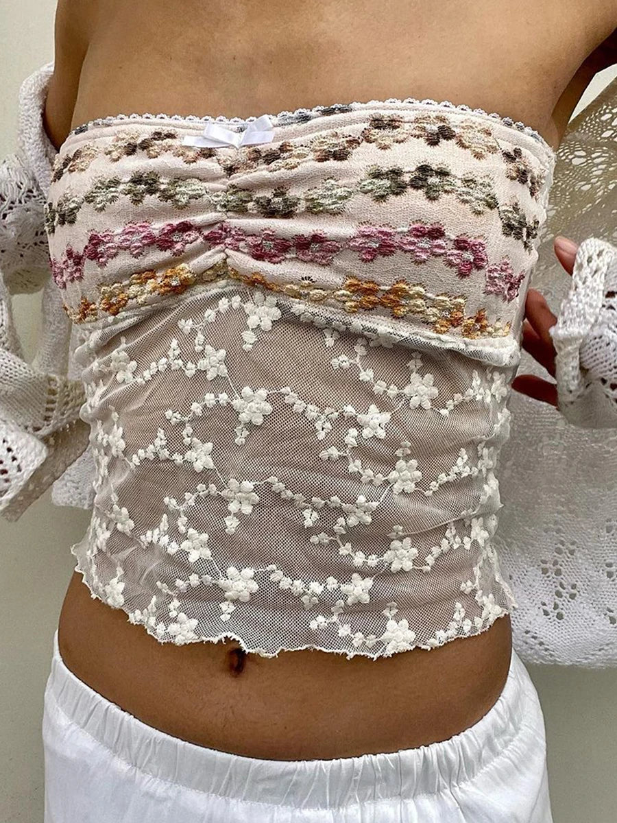 Women Crop Vest Tops Sleeveless Off Shoulder Floral Shirt