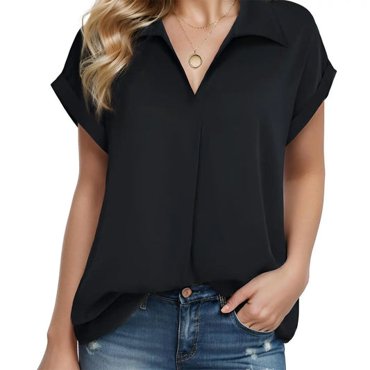 Stylish Women's Short Sleeve Chiffon Shirt for Office Wear