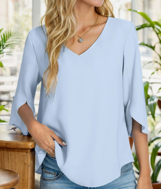 Women's Summer Tops Fashionable Casual Shirts V Neck 3/4 Sleeve