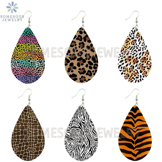 SOMESOOR Animal Skin Style Printed Wooden Drop Earrings