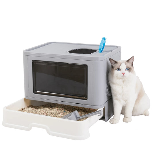 Foldable Cat Litter Box Front Entry & Top Exit Toilet