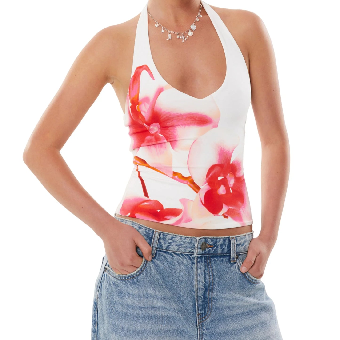 Women’s Boho Floral Print Spaghetti Strap Crop Top Blouse