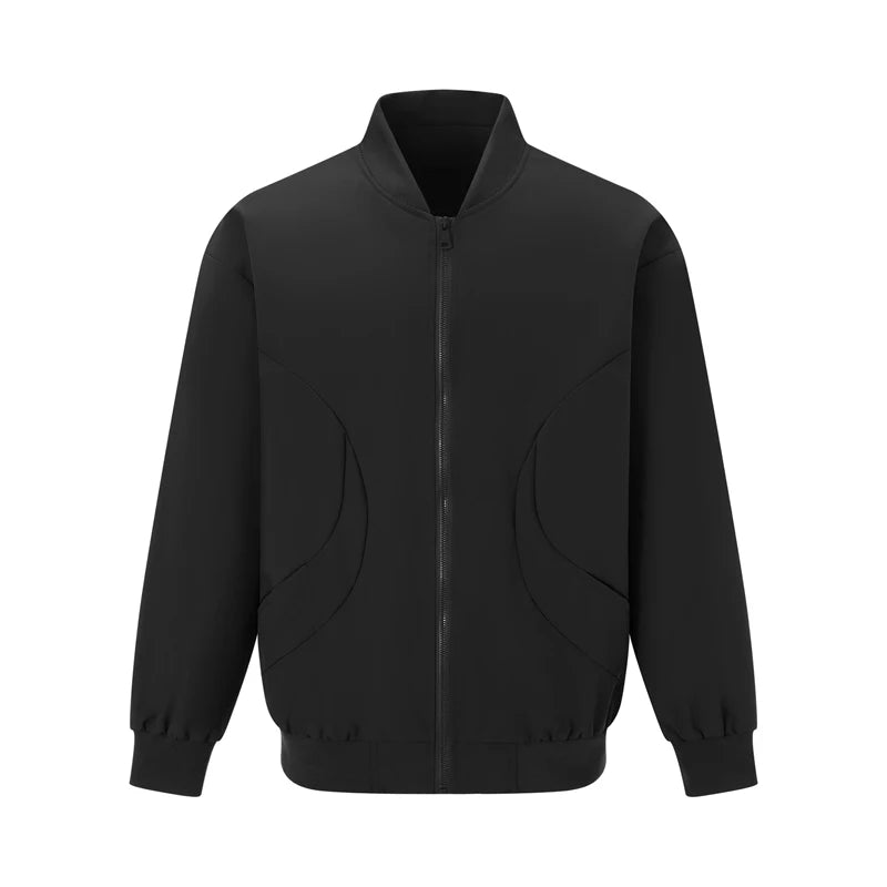 Men's Long Sleeve Baseball Jacket Zip Up Stand Collar Coat